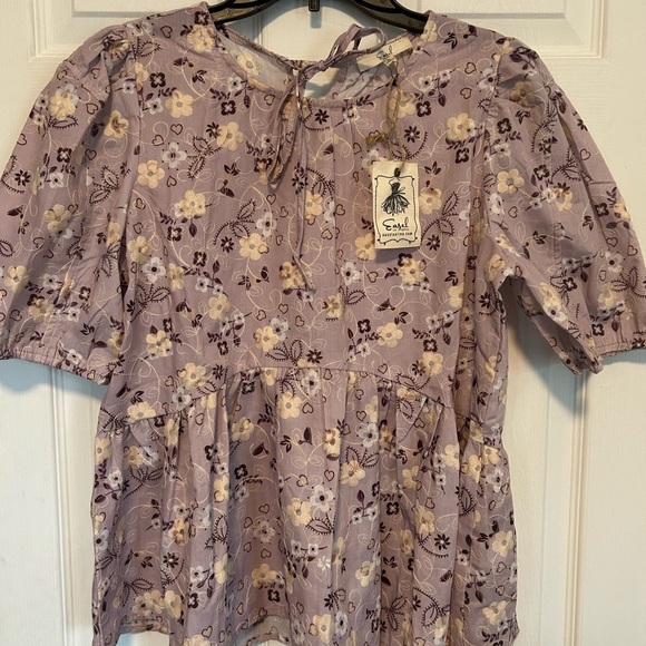 Easel Purple Puff Sleeve Blouse with Peter Pan Collar - Picture 1 of 4